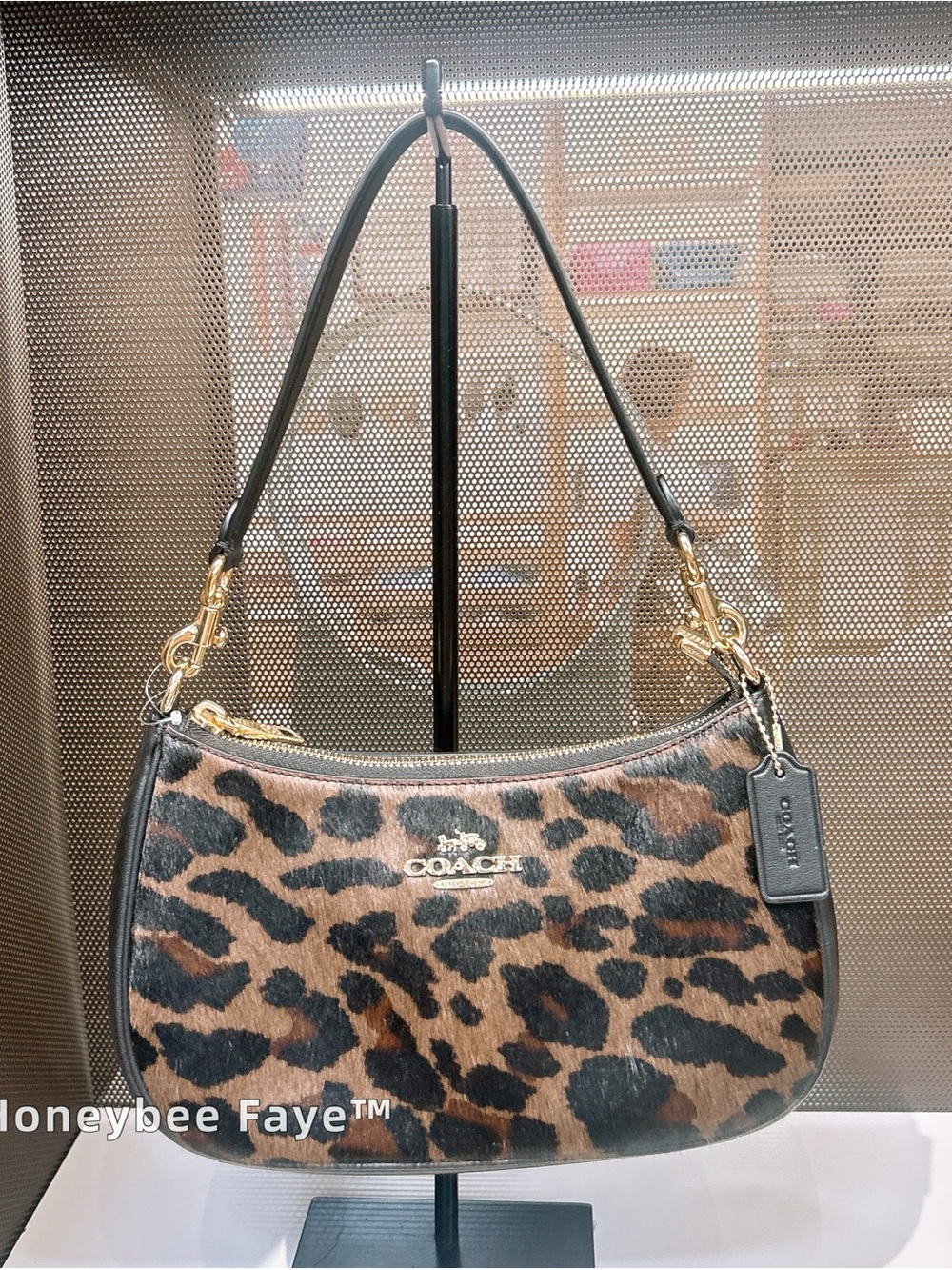 Coach Teri Leopard-Print Shoulder Bag in Brown and Black with Gold Hardware